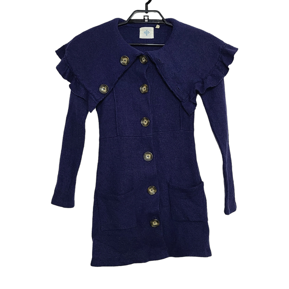 Anthropologie HWR Cardigan Sweater Wool Navy Blue Size XS Button Front